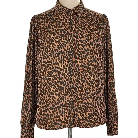 Daniel Rainn Leopard Print Blouse Size L Long Sleeve - Picture 2 of 9